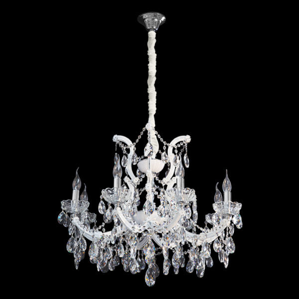 Medium 8 White Arm Crystal Chandelier