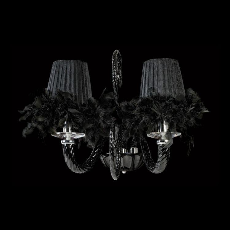 Black Glass Arm Wall Light with Feather Trimmed