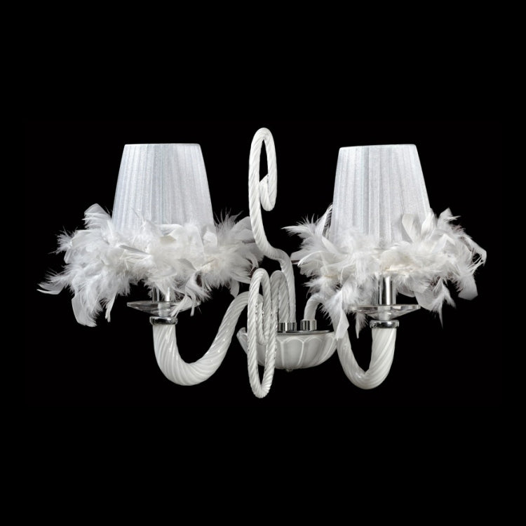 White Glass Arm Wall Light with Feather Trimmed